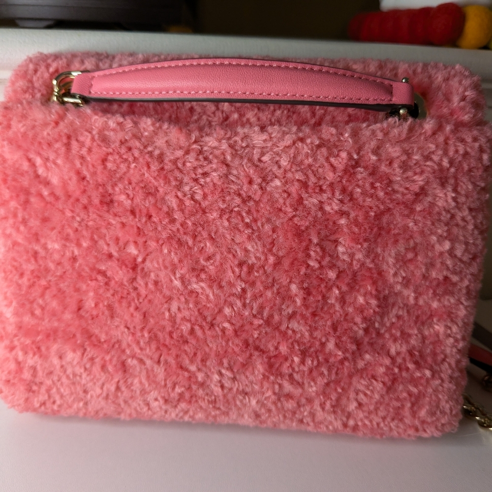 Kate Spade NATALIA faux Fur Medium Flap Crossbody Pink - Picture 5 of 7